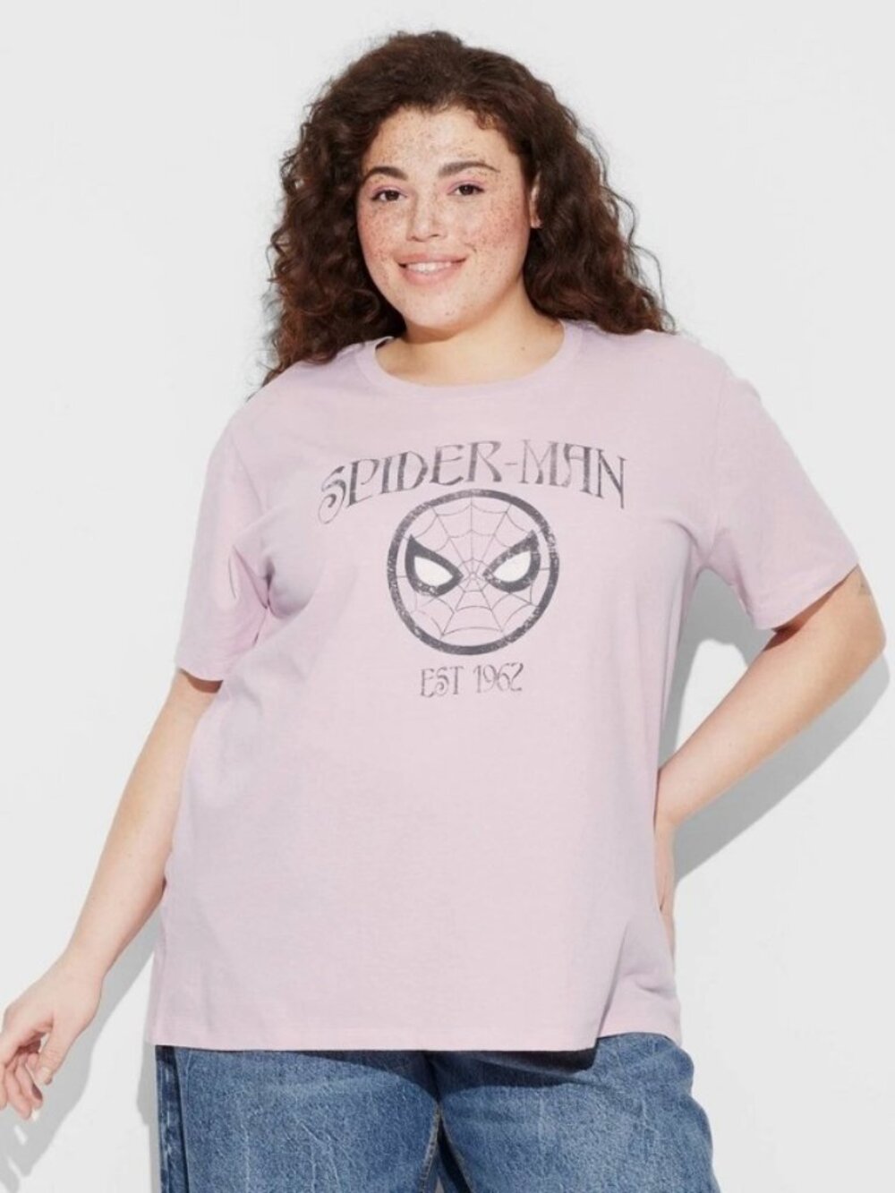 Marvel Spider-Man Graphic T-Shirt Pink Distressed Est 1962 Womens 2X NWT